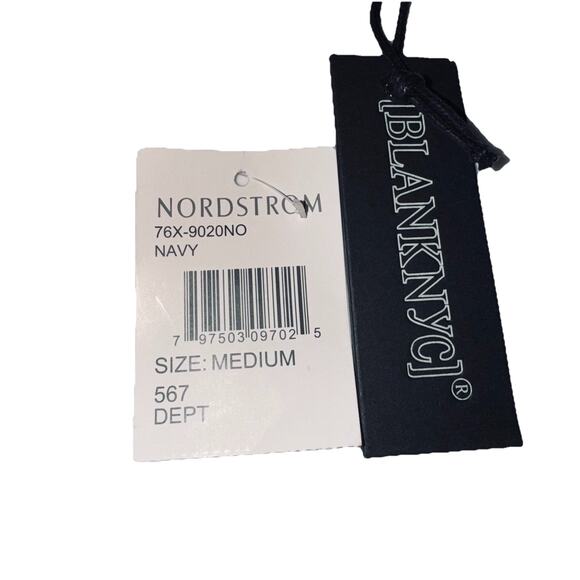 NWT Blank NYC Sz Medium Navy Blue Faux Suede Jacket Zip Front Asymmetrical Drape - Picture 8 of 8